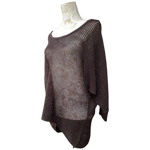 Ashley Steward Plus Sz 22/24 Brown Bronze Metallic Open Knit Pullover Lagenlook - Picture 3 of 10